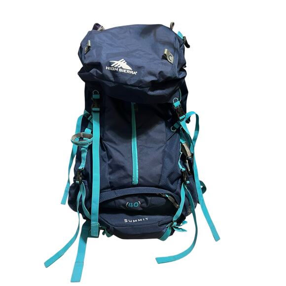High Sierra Summit Hiking Backpack 40L Navy Blue Teal Lightweight - Picture 1 of 16